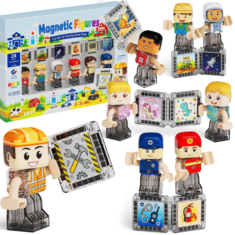 Yrkes- och familjefigurer med matchande magnetiska rollkort i set S1139.